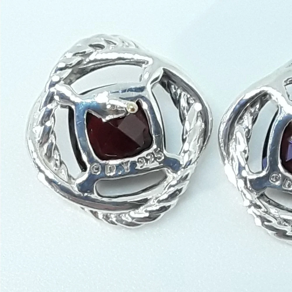 David Yurman sterling silver red garnet infinity earrings
